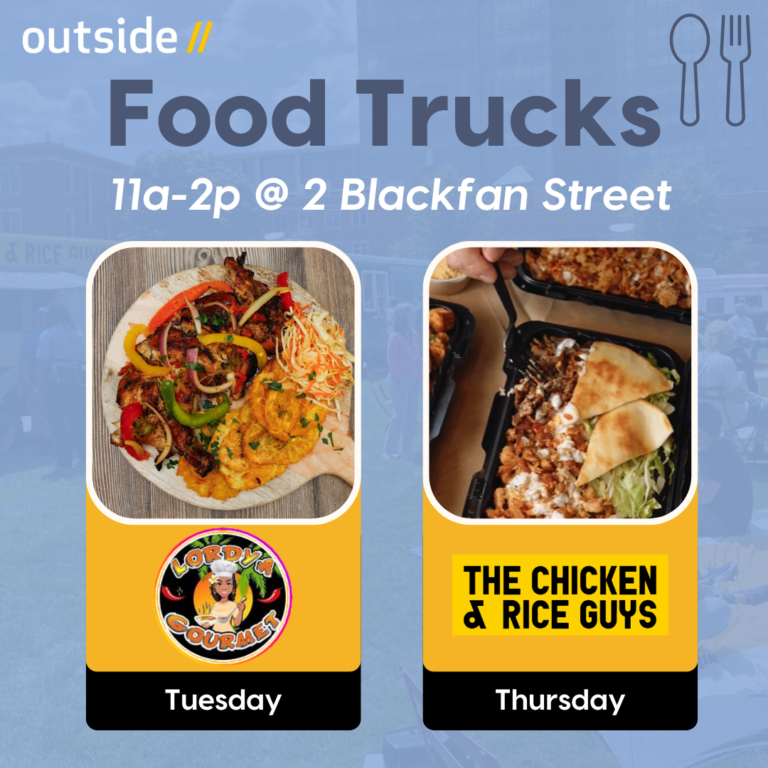 Food trucks this week at 2 Blackfan Street: Lordya Gourmet on Tuesday, Chicken and Rice Guys on Thursday