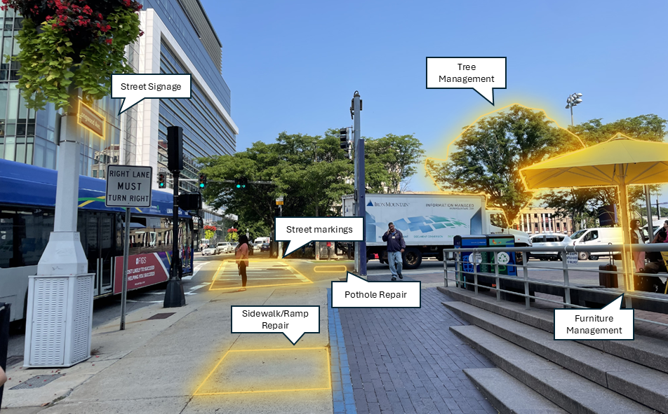 intersection of brookline and longwood avenue, with highlights showing the features referenced in the form